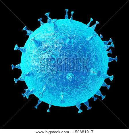 Viruse in infected organism. Virus cells selective focus. Bacteria cells high resolution science background. Blue virus on a dark background. 3d illustration