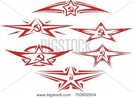 Set Of Red Color Soviet Star Vignettes