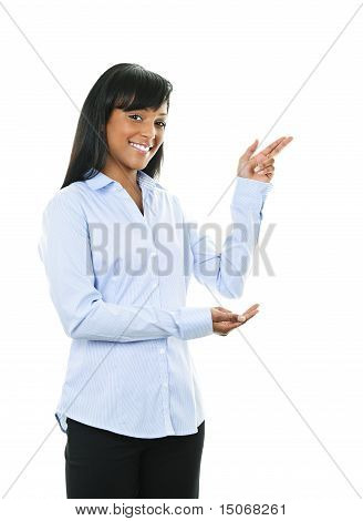 Smiling Young Woman Pointing