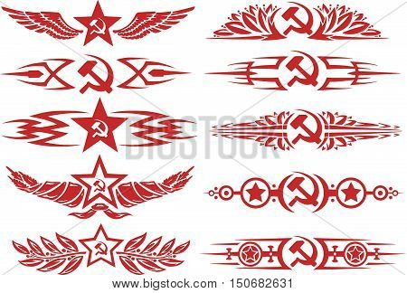 Set Of Red Color Soviet Vignettes