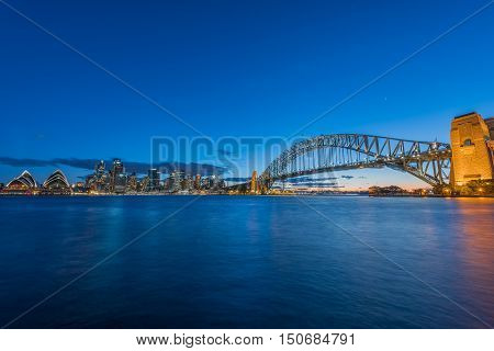 View of Sydney Harbour and Sydney City Sydney Australia at sunset from Milsons Point. Oct 07,2016  Sydney Harbour Sydney Australia is beautiful meandering waterway,famous around the word.