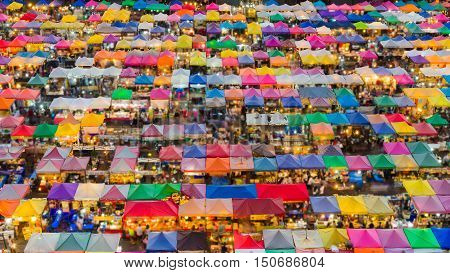 Aerial view multiple colour Bangkok city night market night view, Thailand