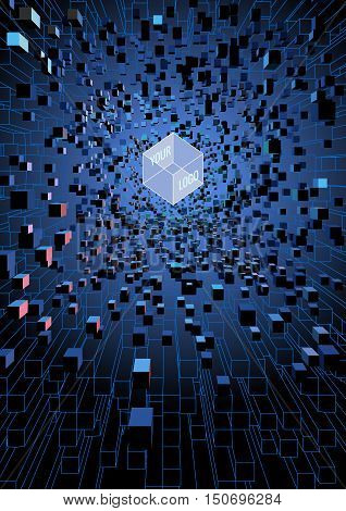 Abstract futuristic floating cubes on digital technology theme concept background