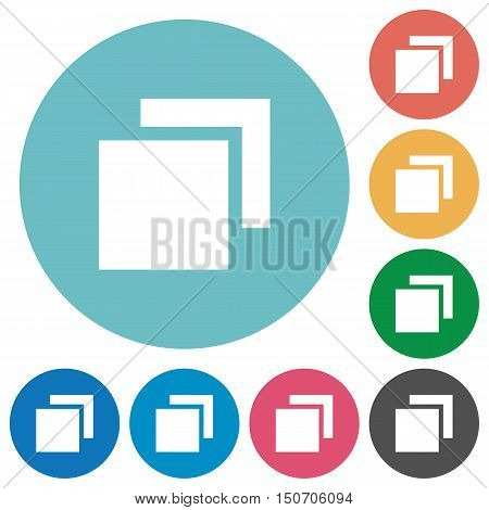 Flat overlapping elements icon set on round color background.