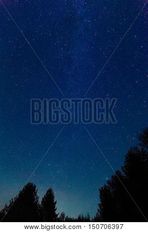 The Milky Way. A beautiful August summer night sky with stars. Starfall the falling Perseids. Background