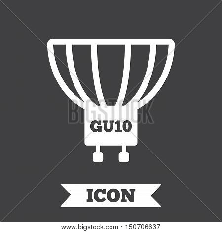 Light bulb icon. Lamp GU10 socket symbol. Led or halogen light sign. Graphic design element. Flat gU10 lamp symbol on dark background. Vector