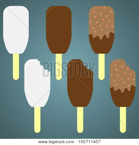 Ice Cream Vector Set. Ice Cream Dessert on a Wooden Stick.