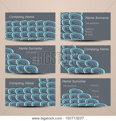 Smooth Doodling Visiting Card Set. Business cards invitations. Front page and back page.