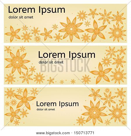 Set of yellow flower banners. Vector illustration.