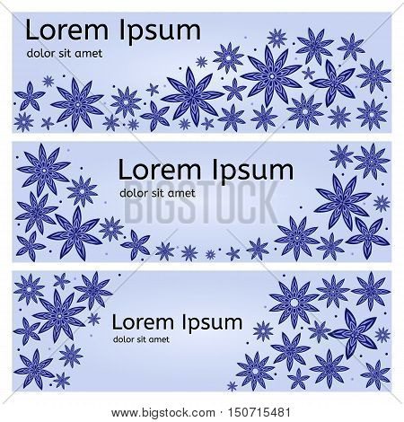 Set of blue flower banners. Vector illustration.
