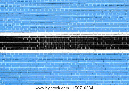 Botswanan national official flag. African patriotic symbol banner element background. Flag of Botswana on brick wall texture background, 3d illustration