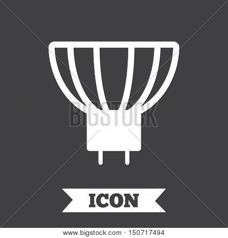 Light bulb icon. Lamp GU5.3 socket symbol. Led or halogen light sign. Graphic design element. Flat gU5.3 lamp symbol on dark background. Vector