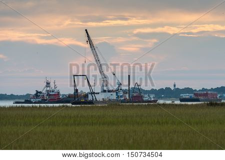 Dredging Crew On Tybee Island