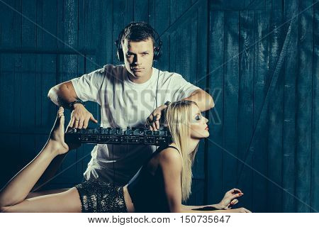 Dj Man Playing Mixer
