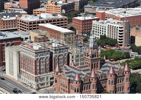 DALLAS, TX - SEP 17, 2016: Old Red Museum, formerly Dallas County Courthouse in Dallas, Texas, as seen on Sep 17, 2016. It was built in 1892 of red sandstone rusticated marble accents.