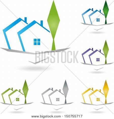 House and tree logo, roof, architecture and real estate logo