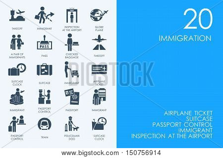 BLUE HAMSTER Library immigration vector set of modern simple icons