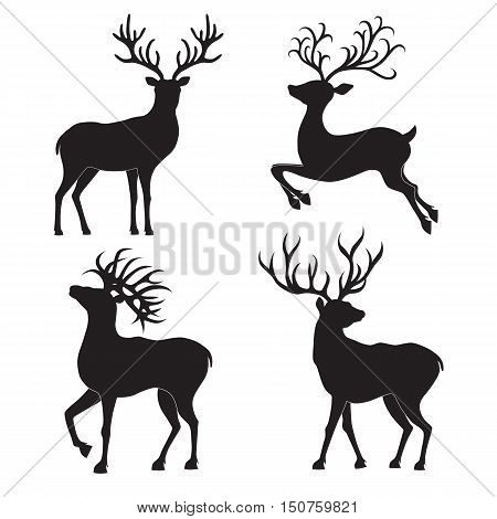 Collection of Christmas deer silhouettes isolated on the white background. Vector illustration.