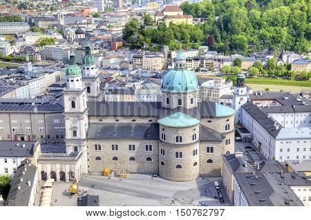 SALZBURG AUSTRIA - May 05.2012: View on a city Salzburg from the castle of Hohensalzburg on mountain Festung