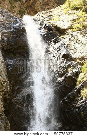 mountains, ridges, nature, Gornyy landscape, mountain landscape, summer, summer in the mountains, Kyrgyzstan, Barskaun gorge, waterfalls, waterfall