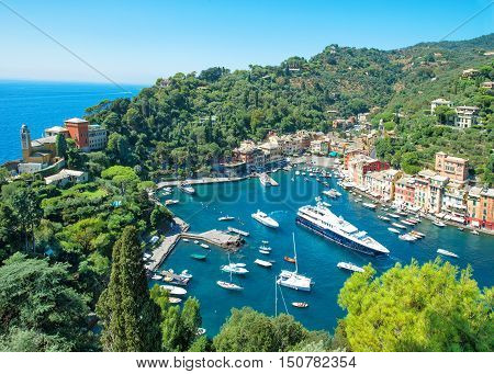 Famous Portofino village on Ligurian coast Italy Mediterranean Sea