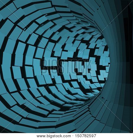 Abstract Tunnel. Futuristic Style. 3D Abstract Surface. Turning Tube Tunnel. Perspective Background. Data visualisation