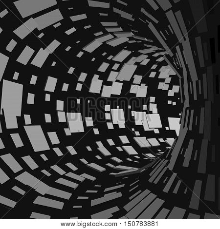 Abstract Tunnel. Futuristic Style. 3D Abstract Surface. Turning Tube Tunnel. Perspective Background. Data visualisation
