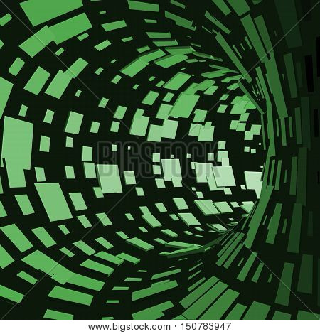 Abstract Tunnel. Futuristic Style. 3D Abstract Surface. Turning Tube Tunnel. Perspective Background. Data visualisation