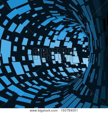 Abstract Tunnel. Futuristic Style. 3D Abstract Surface. Turning Tube Tunnel. Perspective Background. Data visualisation