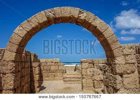 Roman arch at Caesara Israel at daytime