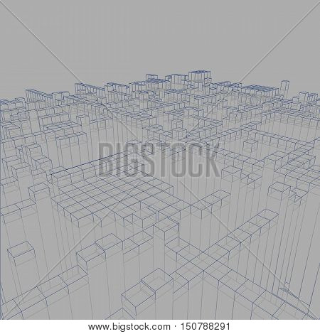 abstract geometric background - 3d illustration. Wireframe. Perspective Futuristic