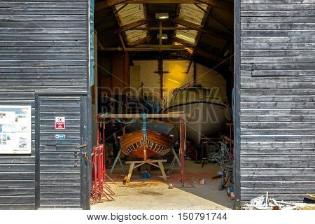 Southwold UK - August 18 2016 - Local boat workshop at Southwold harbour
