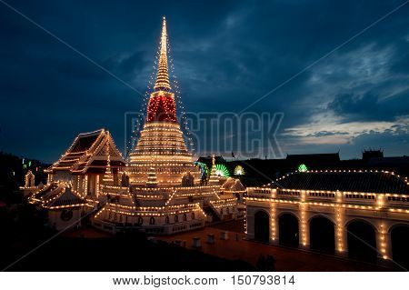 SAMUT PRAKAN,THAILAND- NOVEMBER 1,2015 :Phra Samut Chedi Festival is an important annual event in Samut PraKan is also resplendent during the fair with elaborate lights decorating the pagoda.Located Samut Prakan Province in Middle of Thailand.