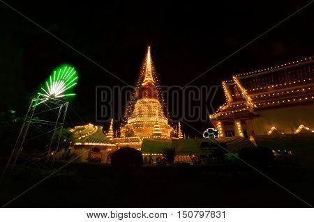 SAMUT PRAKAN,THAILAND- NOVEMBER 1,2015 :Phra Samut Chedi Festival is an important annual event in Samut PraKan is also resplendent during the fair with elaborate lights decorating the pagoda.Located Samut Prakan Province in Middle of Thailand.