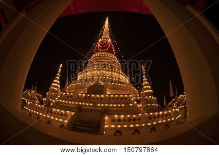 SAMUT PRAKAN,THAILAND- NOVEMBER 1,2015 :Phra Samut Chedi Festival is an important annual event in Samut PraKan is also resplendent during the fair with elaborate lights decorating the pagoda.Located Samut Prakan Province in Middle of Thailand.