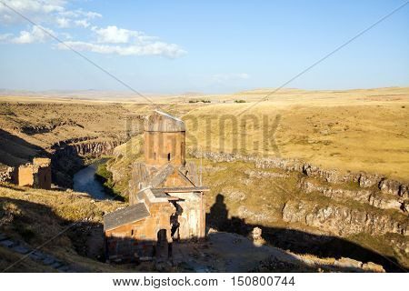Color image of a church in Ani Turkey. Ani used to be the capital of the Bagratid Armenian kingdom between 961 and 1045.