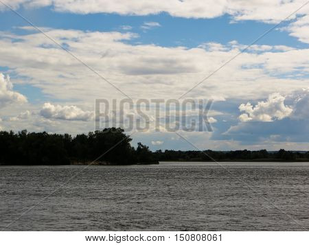View on the river Dnieper under blue sky