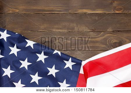 American flag wooden background.The Flag Of The United States Of America. The place to advertise, template.The view from the top.Happy holiday USA.