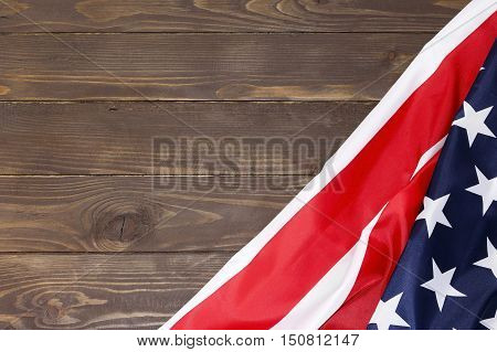 American flag wooden background.The Flag Of The United States Of America. The place to advertise, template.The view from the top.Happy holiday USA.
