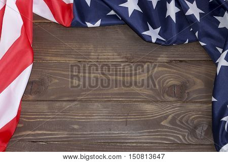 American flag wooden background.The Flag Of The United States Of America. The place to advertise, template.The view from the top.Happy holiday USA.