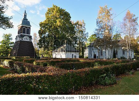 Old wooden church and cemetery, in Ludvika, Sweden, Europe