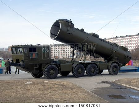 Gadjievo, Russia - May 09, 2015: Mobile missile complex 