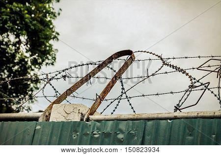 Barbed wire fence on prisons.Barbed wire fence on prisons. Prisoners prevent escape.