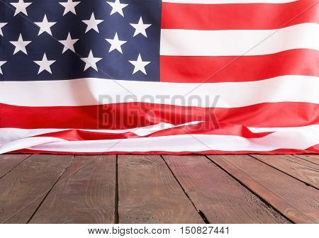 American flag wooden background.The Flag Of The United States Of America. The place to advertise, template.