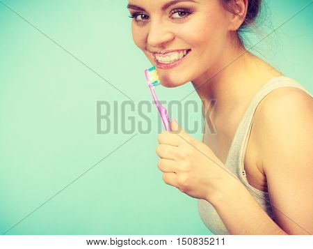 Woman Brushing Cleaning Teeth