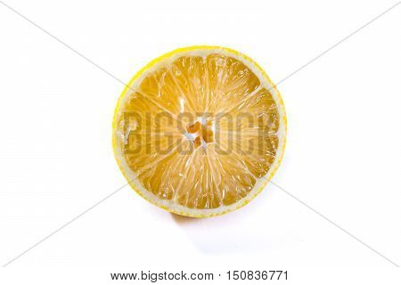 Lemon Cross Section Fruit Cut Slice Piece Texture Fresh Juicy Yellow White Isolated Background Close