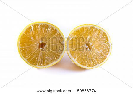Lemon Cross Section Fruit Cut Slice Piece Texture Fresh Juicy Yellow White Isolated Background Close