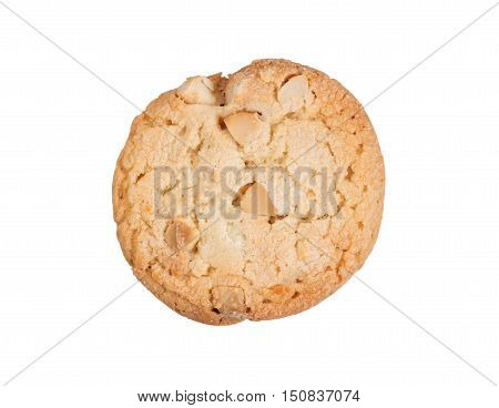 Fresh whole white chocolate macadamia cookie isolated on white
