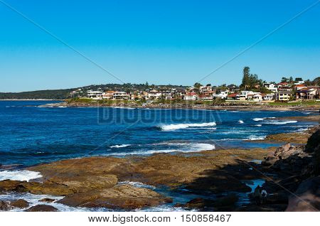 Beach front buildings near Shelly park Cronulla. Urban recreational areas of Sydney Eastern suburbs