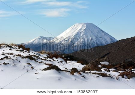 Winter Landscape Of Mount Ngauruhoe  And Mount Tongariro